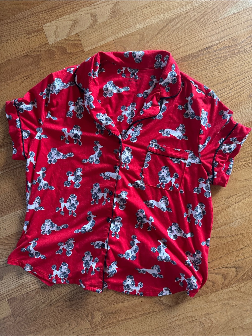 kate spade Red Short-Sleeve Button-Down Pajama Shirt with Poodle Dog Print